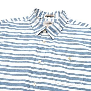 Quicksilver Waterman Men's Size‎ XL Linen Blend Striped Camp Shirt Blue White
